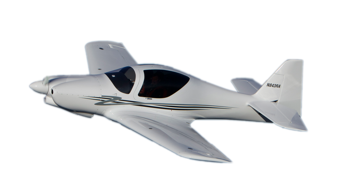RUD Aero RA-3 Aerobatic Trainer — white side-by-side aircraft with sleek carbon fiber design, registration N843RA